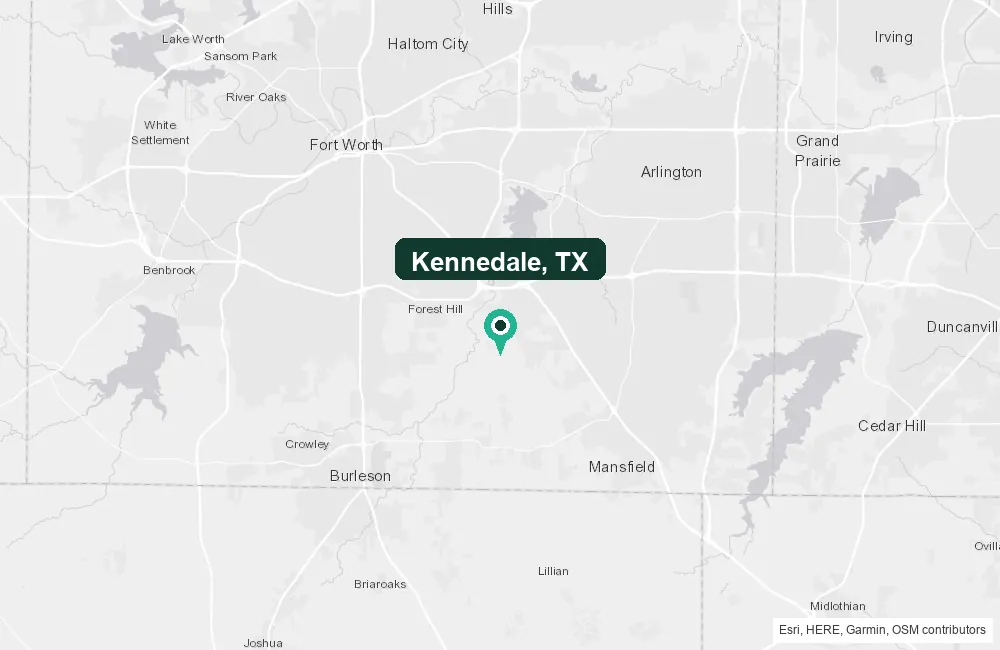 Map of Kennedale, Texas and the surrounding Tarrant County area service area